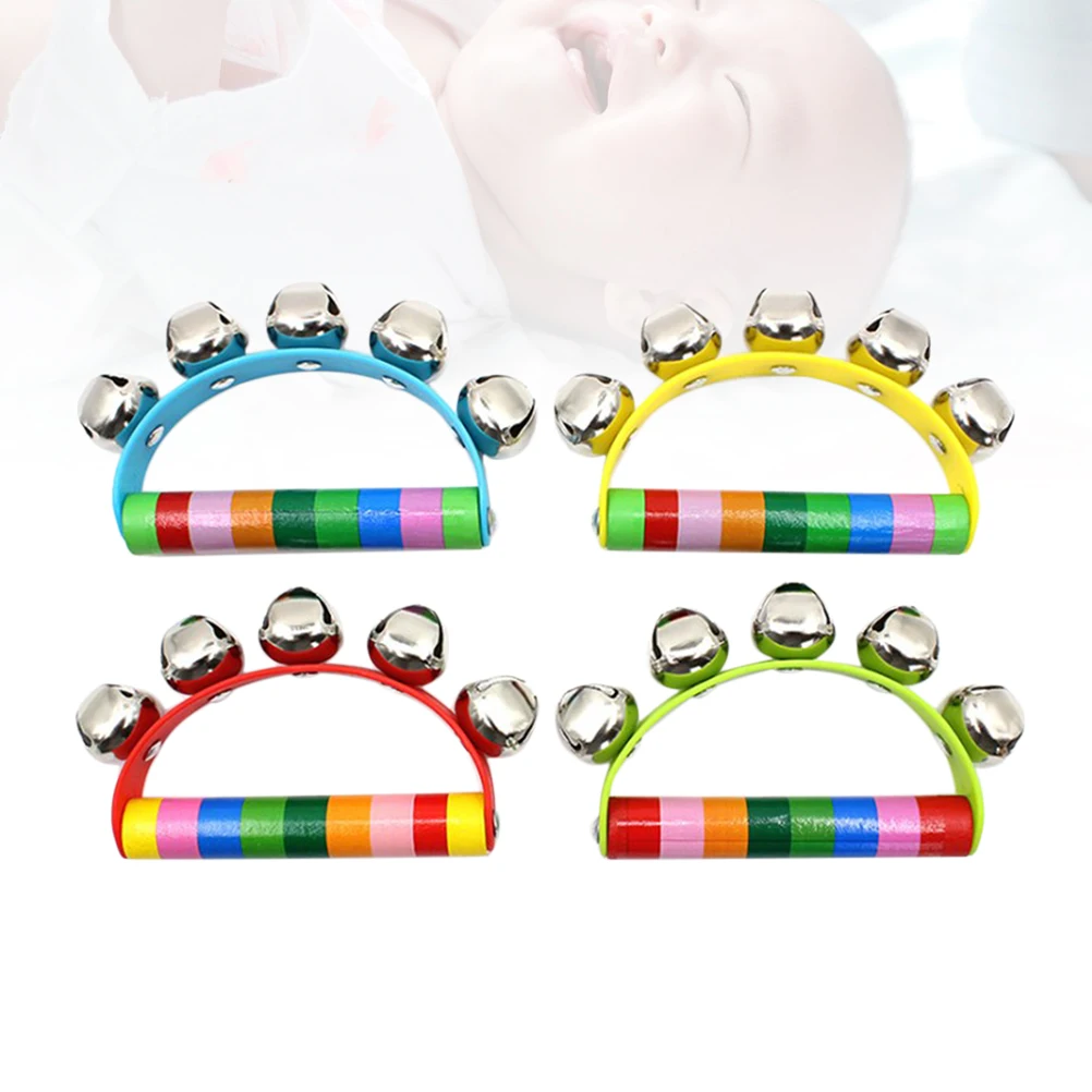 

4 Pcs Hand Bell Bells Toys for Kids Wooden Educational Stainless Steel Jingle Music Instrument Baby