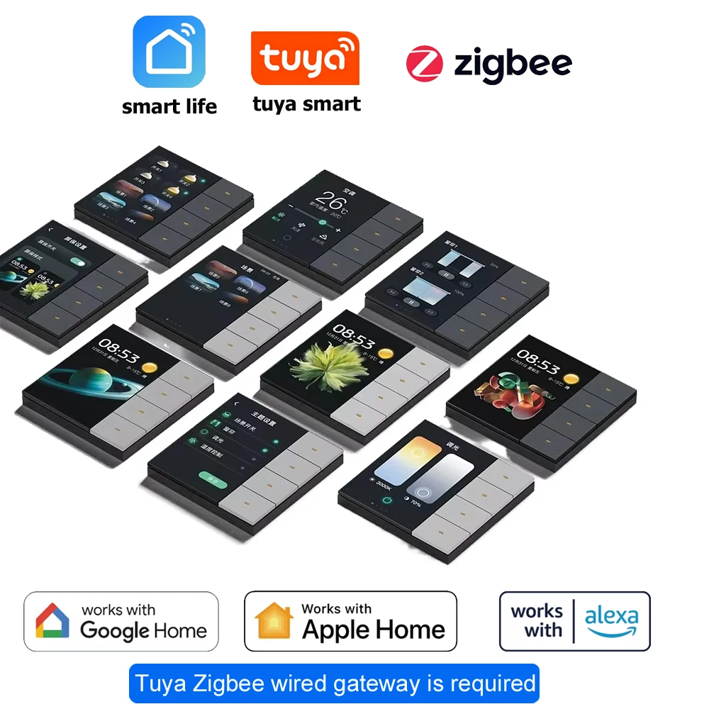 Tuya Zigbee Smart Switch 4 Gang Curtain Electric Light Dimmer Wall Switch with 3.5