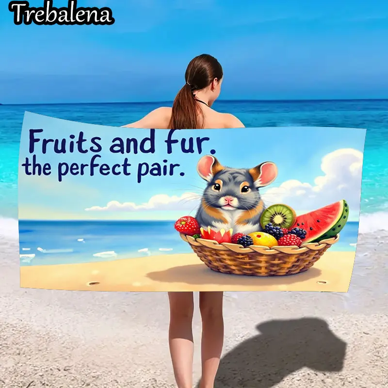 

30*60inch Ultra-Soft Beach Towel with Beach Towel Cute Hamster with Fruits Ocean Scene