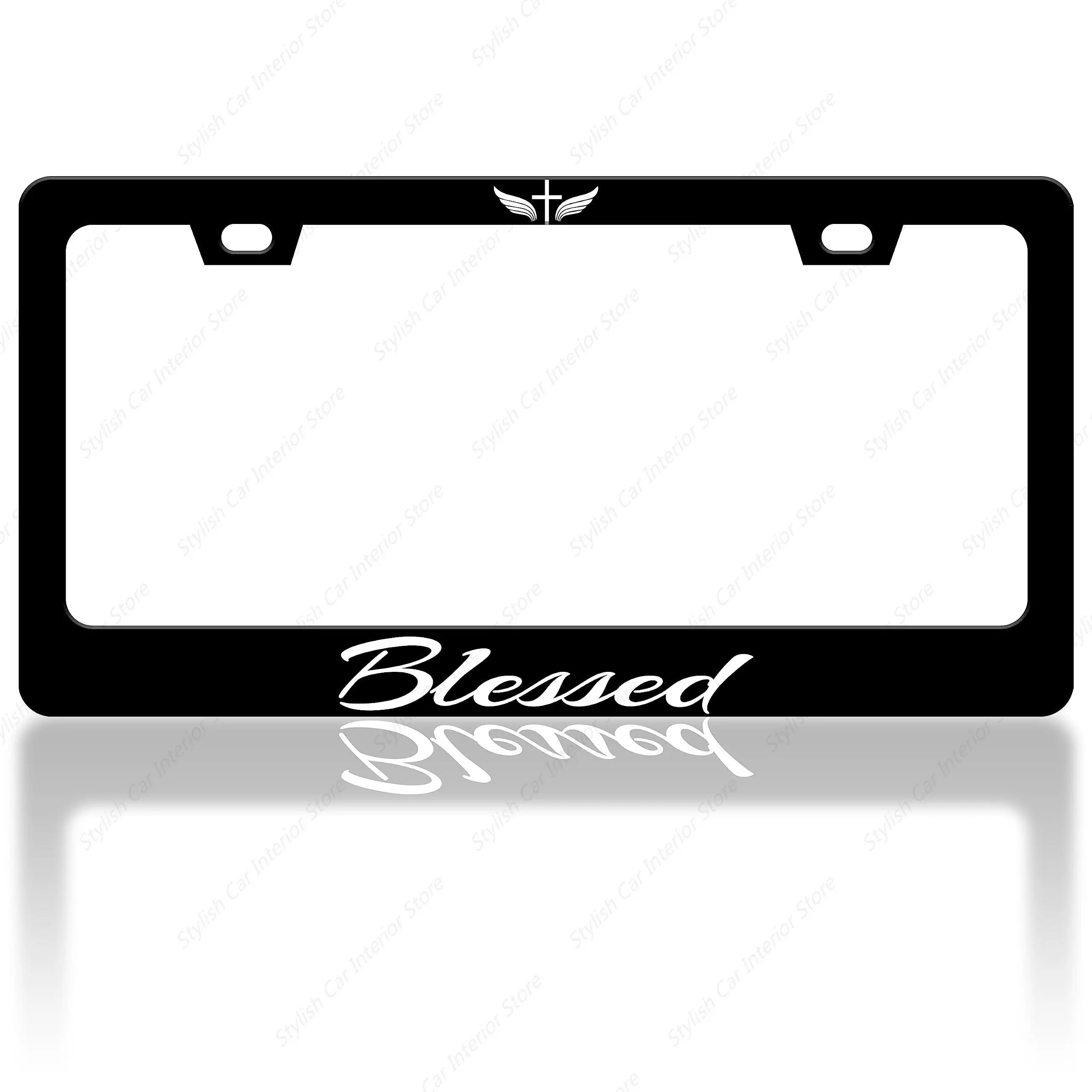 Thankful Grateful Blessed License Plate Frame Christianity License Plate Frames Personalise Stainless Steel Funny Design for US