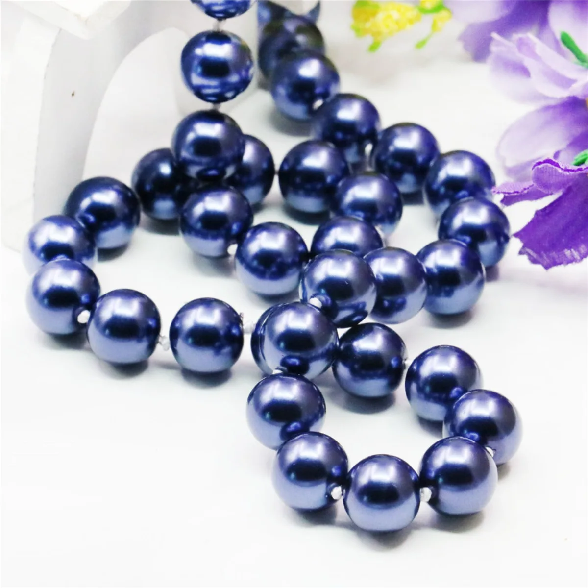 8 10 12mm Round Dark Blue Shell Pearl Necklace DIY Jewelry Making Design Accessories for Women Neck Wear Steering Wheel Clasp