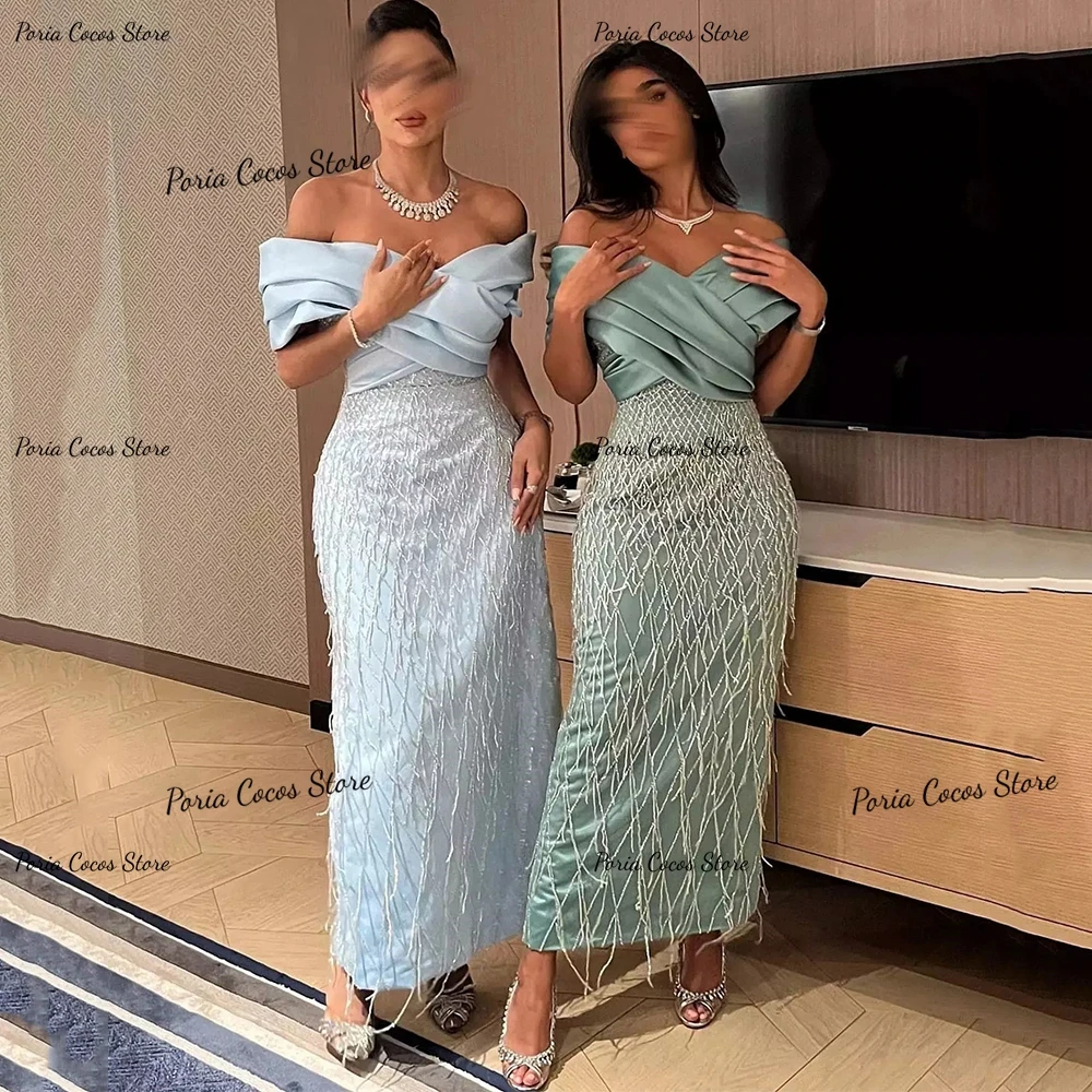 Sheath Ankle-Length Prom Gwon Off Shoulder Sexy Backless فساتين السهرة 2023 جديده Satin Patchwork Evening Party Dresses