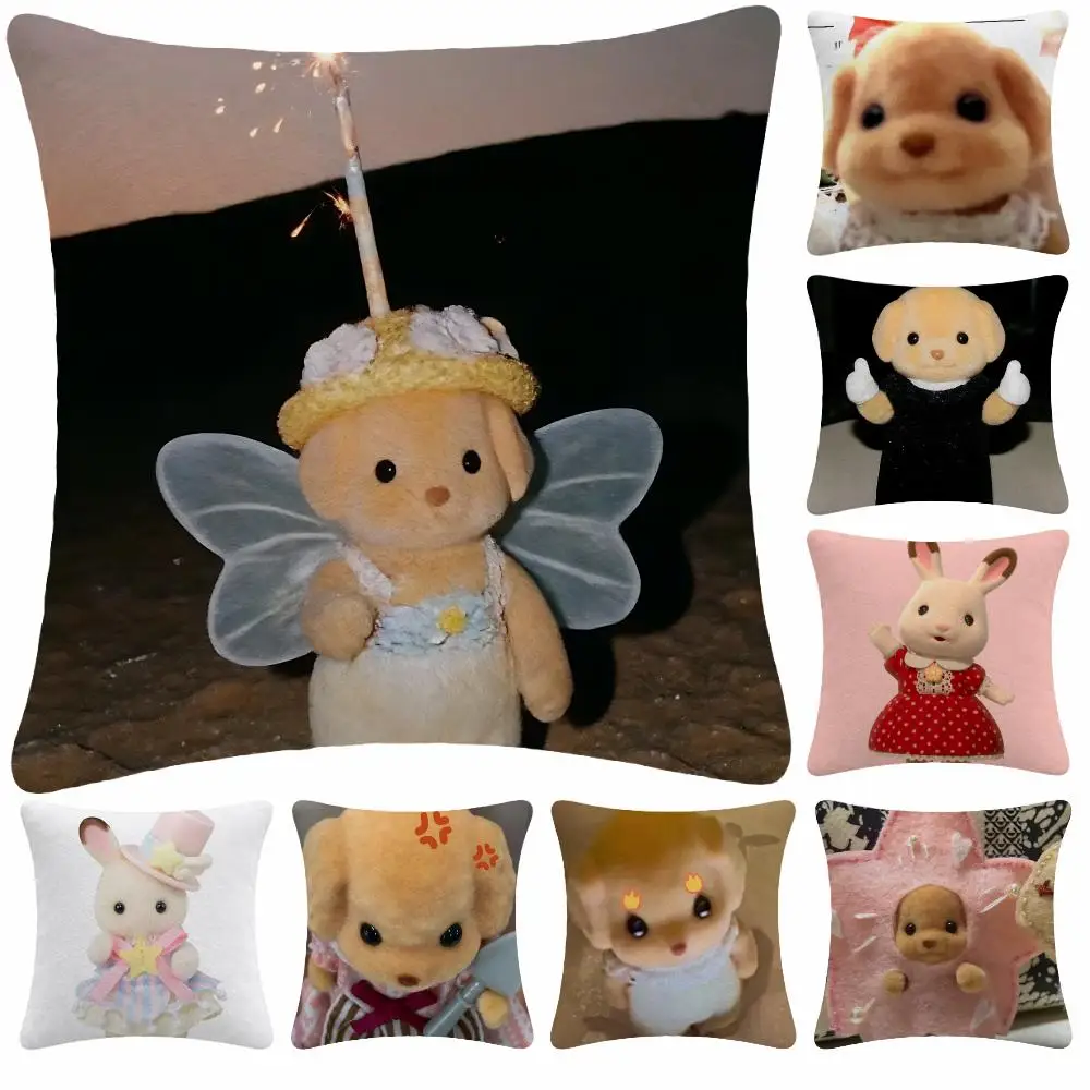 Cartoon Cute S-Sylvanian Families Cushion Cover Soft Plush Decorative Sofa Bedroom Living Room Car Dorm Home Decor Gift