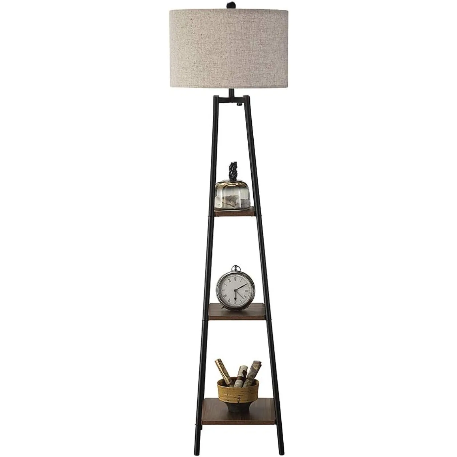 

US Floor Lamp, Standing Reading Light with Shelves and Fabric Shade, Modern