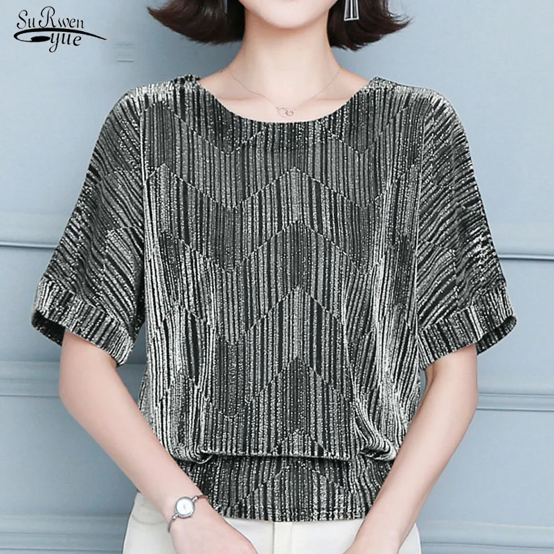 2025 Blusas Summer Women's Blouses Glitter Shirt O-neck Fashion Tops Shiny Sequin Blouse Tunic Elegant New Women Clothing 10127