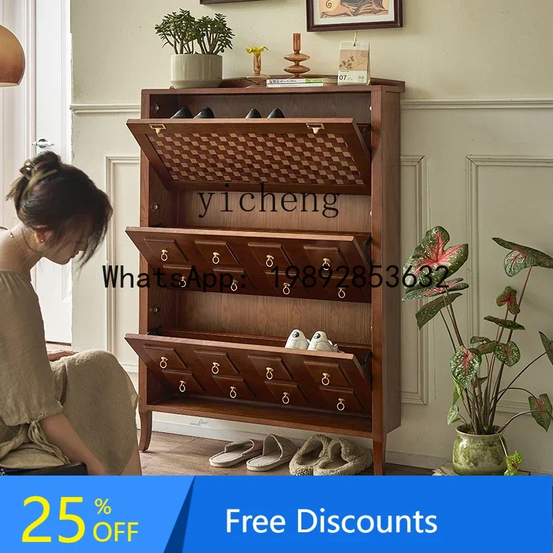 retro tipping bucket shoe cabinet solid wood ultra-thin household door entrance entrance cabinet storage cabinet
