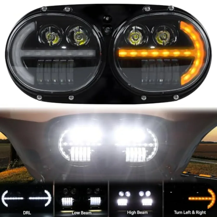 

Road Glide Headlight with Turn Signals & DRL 04-13, Motorcycle Front Light Headlamp Assembly with High Low Beam Water Flowing Tu