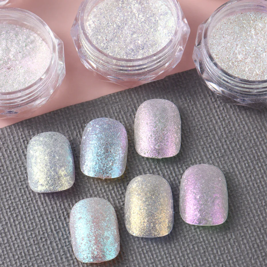 رقائق الكريستال الترتر غير النظامية لفن الأظافر ، العقيق ، التألق ، مسحوق ، المجسم ، رقيقة جدا ، الثلج ، ديي ، ملحقات مانيكير ، 6 طقم