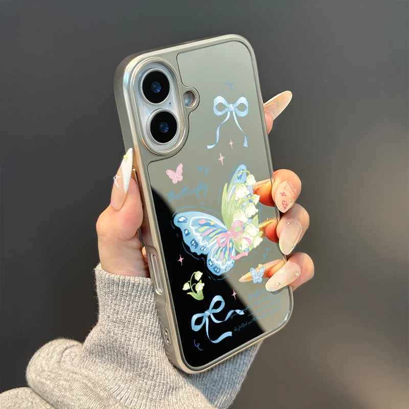 حافظة هاتف على شكل فراشة زرقاء لهاتف آيفون 11/12/13/14/15/16/17 Pro Max AIR PLUS حافظة هاتف إيبوكسي من مادة البولي يوريثان المضادة للسقوط #1