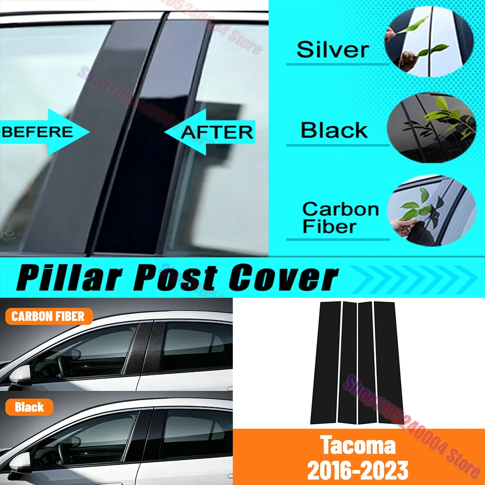 For Toyota Tacoma Glossy Black Pillar Posts 2016 2017 2018 2019 2020 2021 2022 2023 Window Door Column B C Sticker Cover