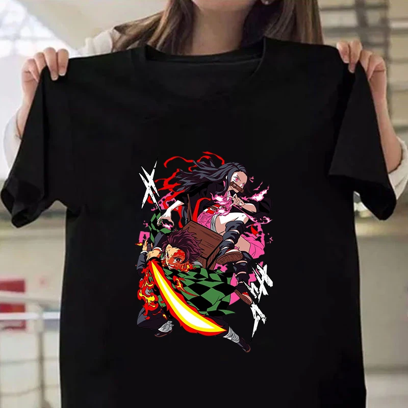 

Hot Anime Kamado Tanjirou Kamado Nezuko Print Short Sleeve T Shirts Women Men Casual Shirts Summer Women's Crew Neck T-shirts