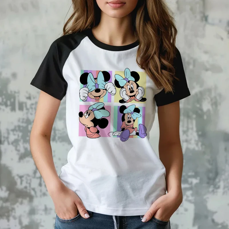 2024 Harajuku Fashion Mickey Tshirt Minnie Mouse Cartoon T-shirt damski T Shirt ubrania damskie Kawaii Disney t-shirty