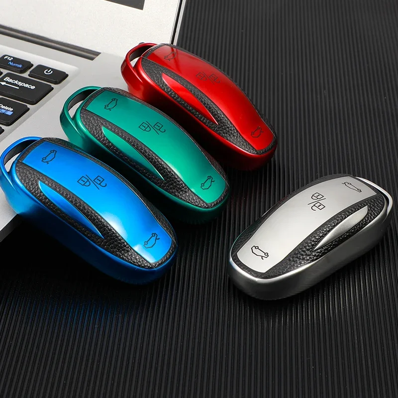 Car Key Case for Tesla Model S Model 3 Model X Leahter TPU Car Remote Smart Key Cover Case Shell Holder Fob Keychain Protector