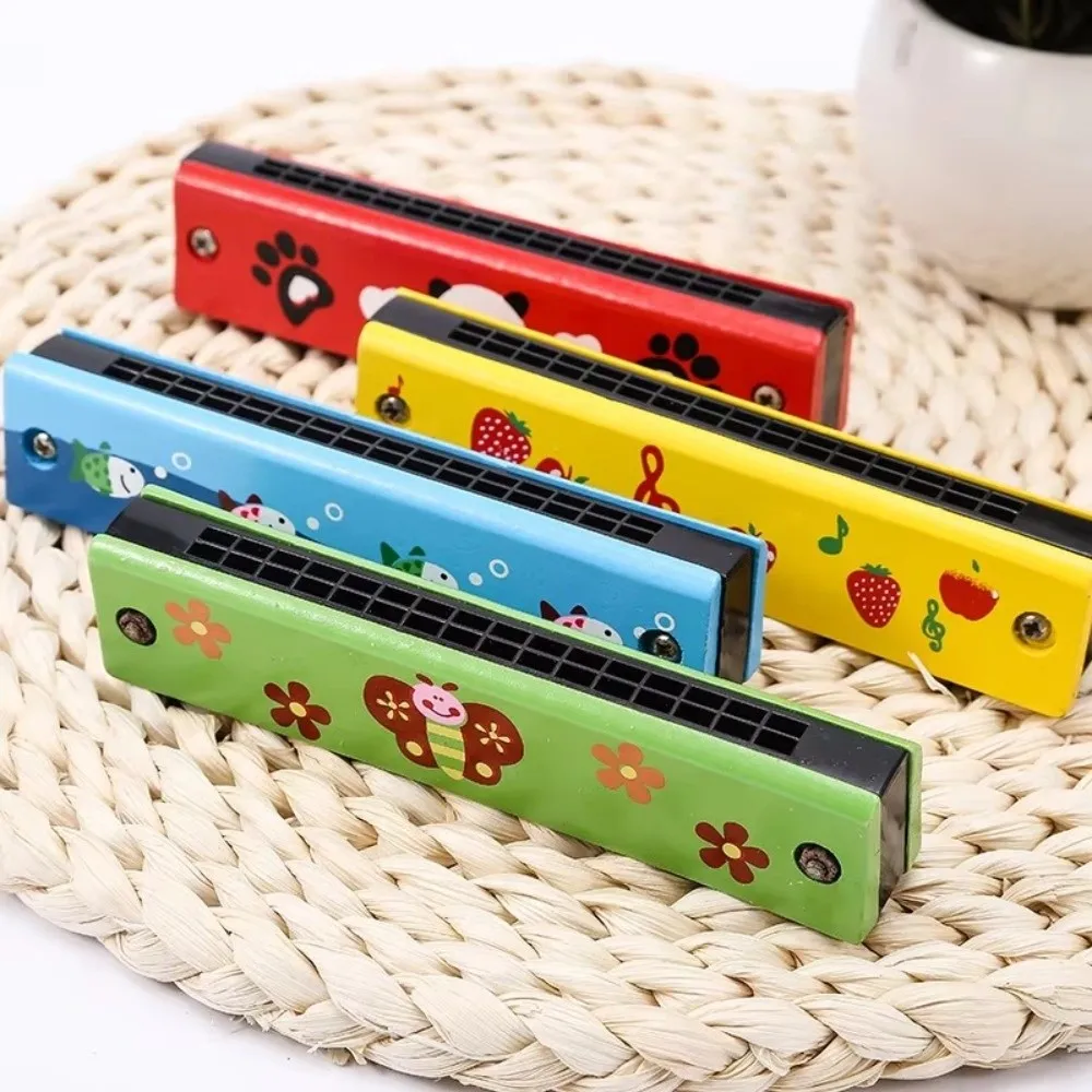 New 16 Holes Wooden Harmonica Melodic Colorful Painted Melodica Cartoon Cute Children Musical Instrument Beginners