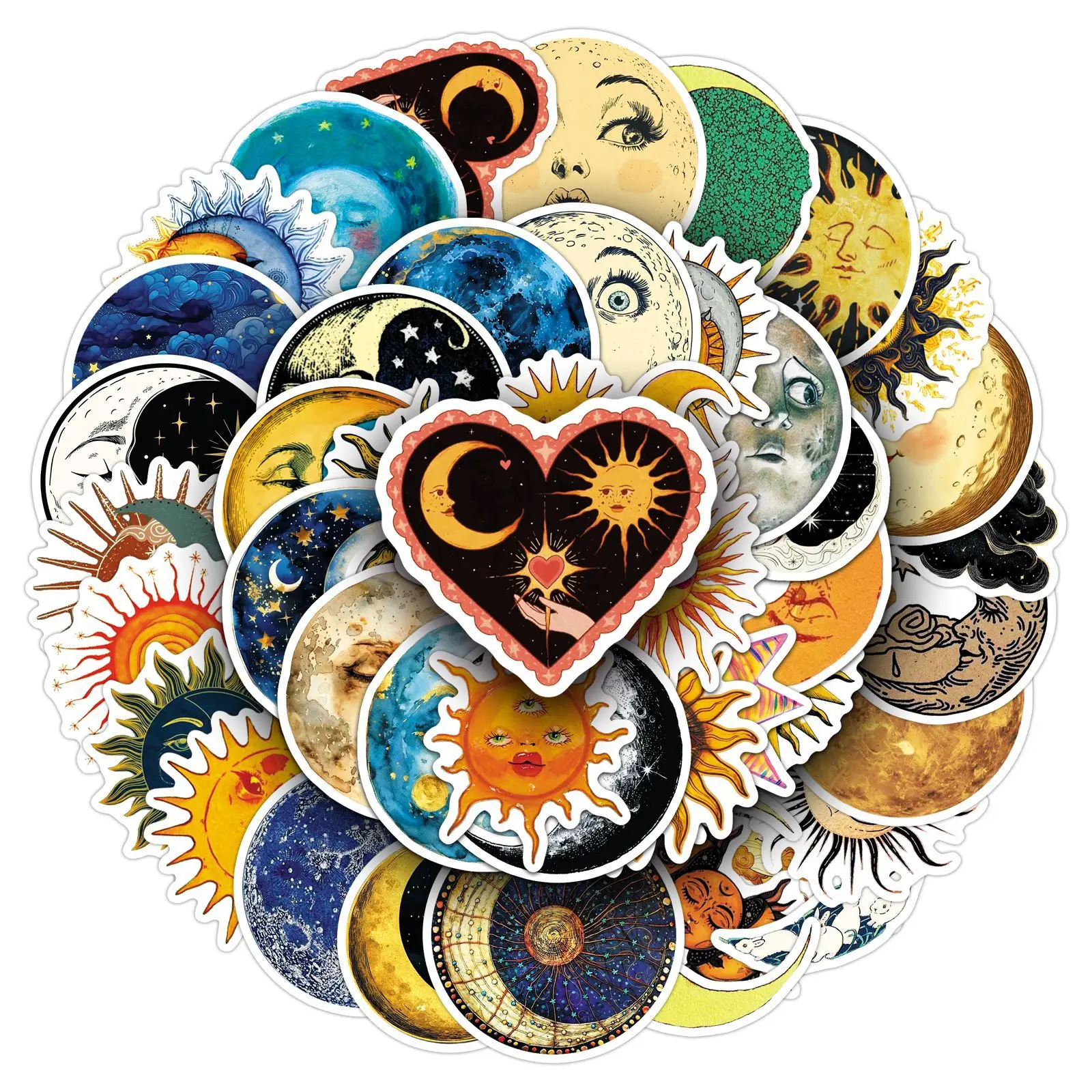

10/50PCS Retro Fantasy Sun Moon and Nebula Graffiti Sticker Creative Sun Moon Cartoon Decal Notebook Phone Guitar Skateboard