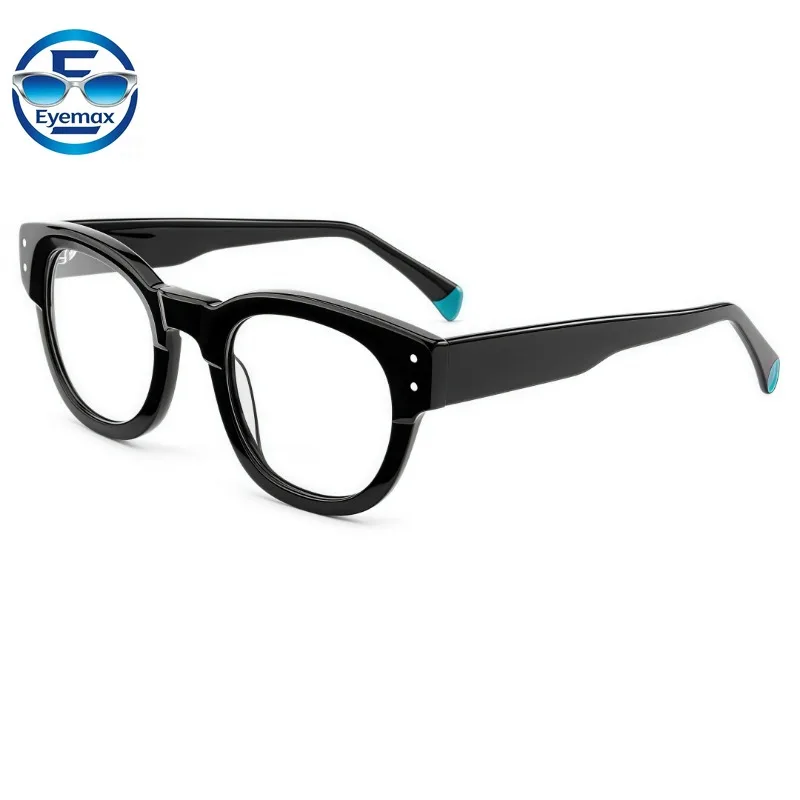 Retro Black Round Acetate Eyeglasses Frame Men Women Fashion Rivet Decor Optical Vintage Myopia Prescription Spectacles Eyewear