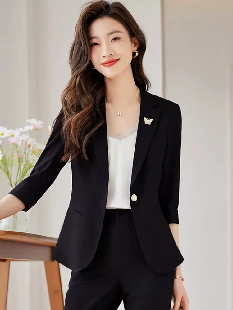 

Новый летний повседневный деловой костюм-двойка для женщин в корейском стиле, высокое качество, для работы и отдыха