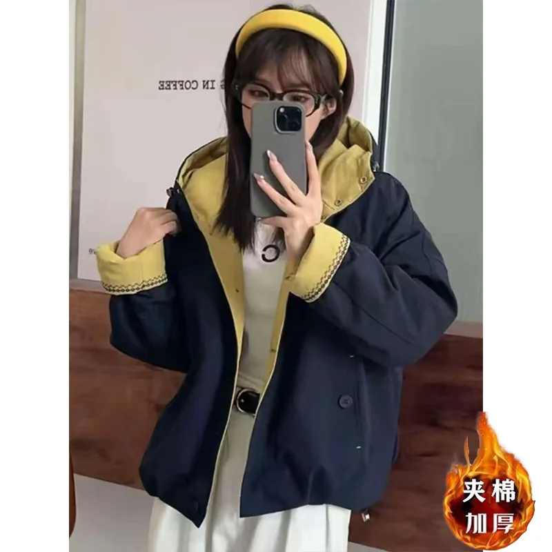 

Модная ветровка, пальто, женская новая осенне-зимняя куртка-джокер 2024, свободная дизайнерская верхняя одежда с капюшоном, женская верхняя одежда, топы