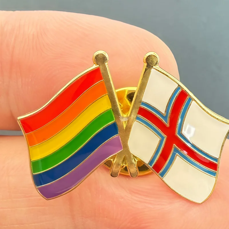 Rainbow + Faroe Islands Flag Metal Soft Enamel Lapel Badge Pins Brooches