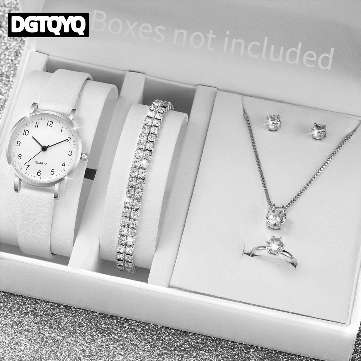 5PCS/Set Fashion Small Dial Women Watches Diamond Jewelry Set Casual Female Leather Band Quartz Wrist WatchWithout Box