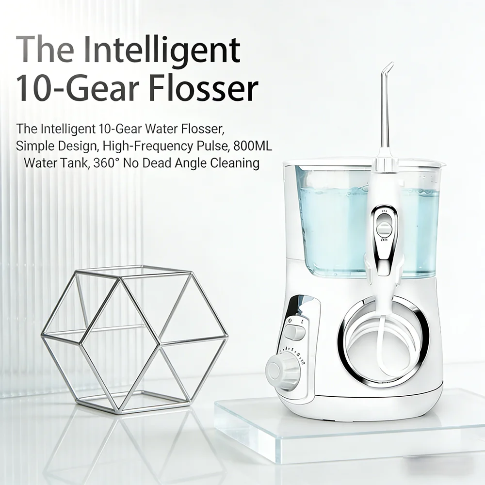 Premium Desktop Oral Irrigator Electric Water Flosser Spa 5 Jet Tips 10 Modes 800ML Tank Prevent Tooth Decay & Fresh Breath