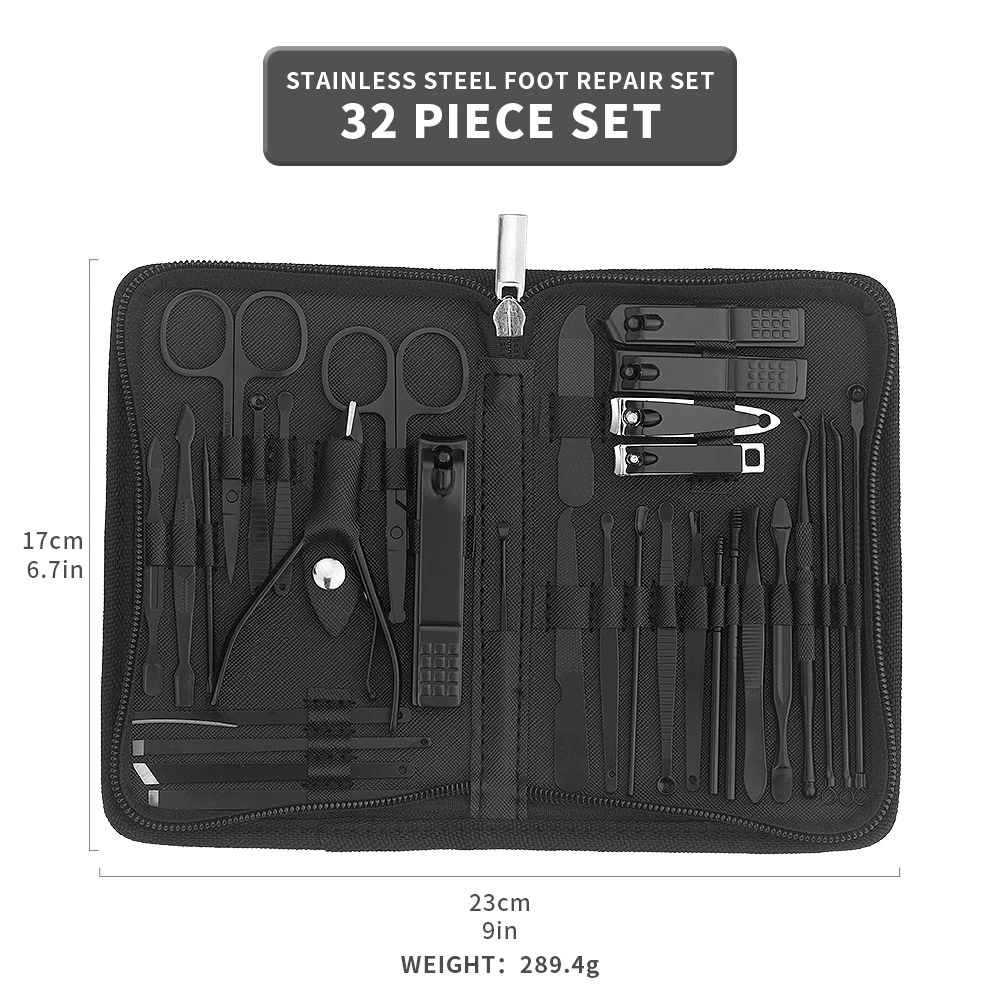 Set di strumenti per manicure 32 pezzi, pinze per cuticole e kit taglierina, kit professionale per pedicure tagliaunghie, strumenti per nail art, acciaio inossidabile