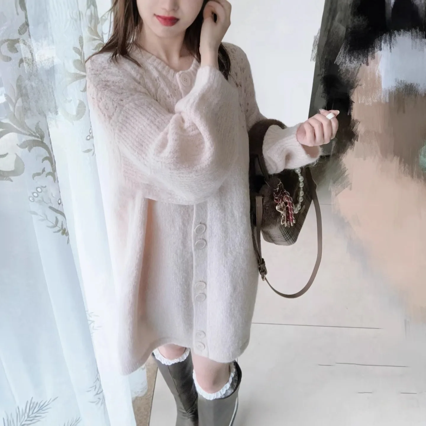 

Gagarich, милый женский свитер, ранняя весна 2022, японские трансграничные вязаные платья с полым крючком и цветочным галстуком-бабочкой