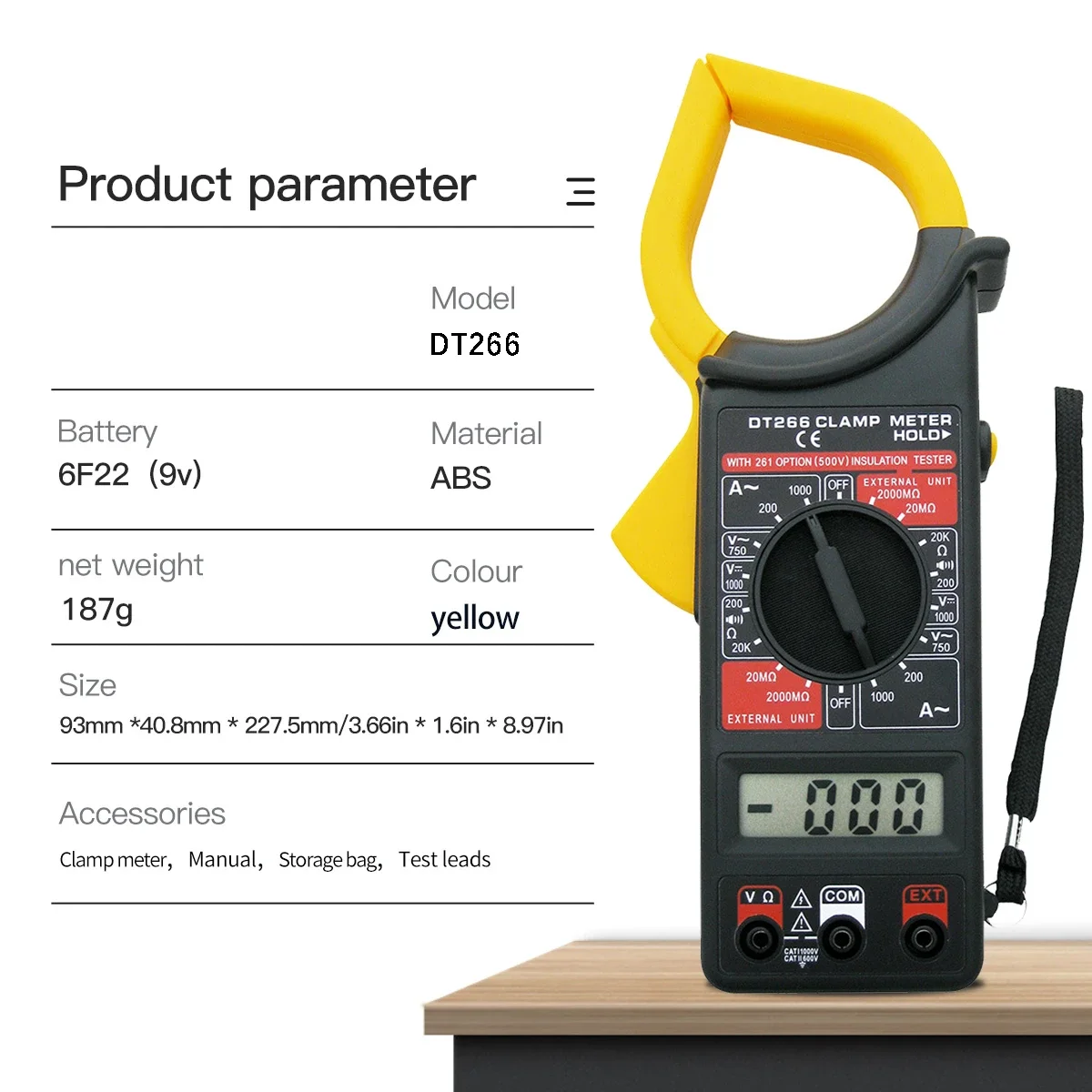 QHTITEC-Professional Digital Clamp Multímetro, AC DC Meter, 1000V Corrente Tensão Tester, Alicadores, Amperímetro, DT266