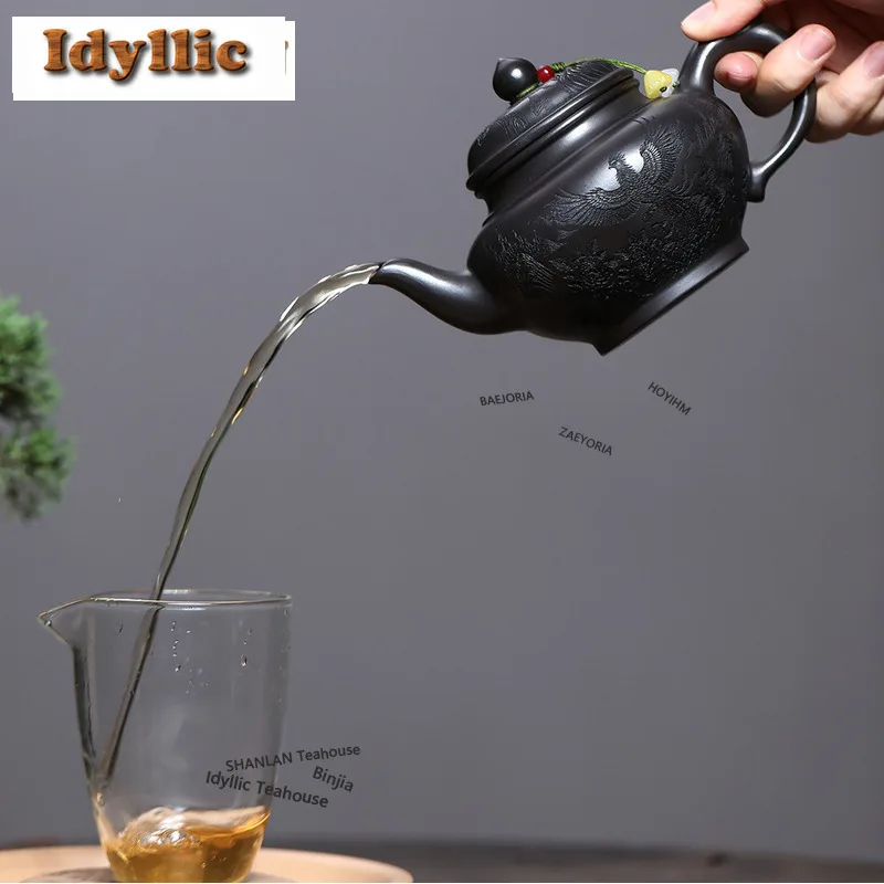 HOYIHM 330ml Authentic Yixing Purple Clay Teapots Handmade Phoenix Laughing Sakura Pot Raw Ore Stone Yellow Mud Kettle Zisha Tea