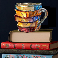 Novelty 3D Painted Books Coffee Mug Unique Books Stack Coffee Cup Tea Cup Collection Gifts