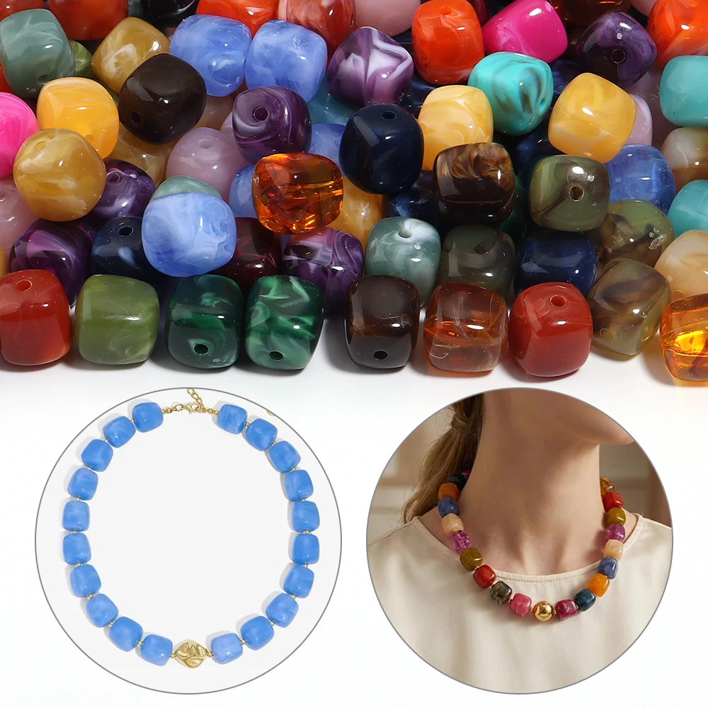 10pcs/lot Imitation Jade Stone Acrylic Beads Dual Color Square Loose Spacer Beads For Jewelry Making Diy Bracelet Keychain Charm image 2