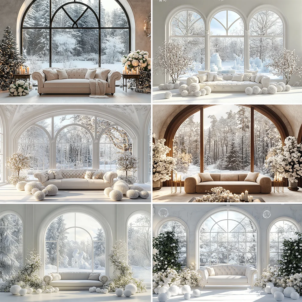 

Photography Background Winter Christmas Window White Wonderland Xmas Kids Family Portrait Decor Backdrop Photo Studio
