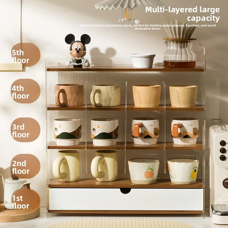 

Cup holder Desktop storage Shelf Home kitchen Multifunctional water cup holder Layered coffee with drawer storage box
