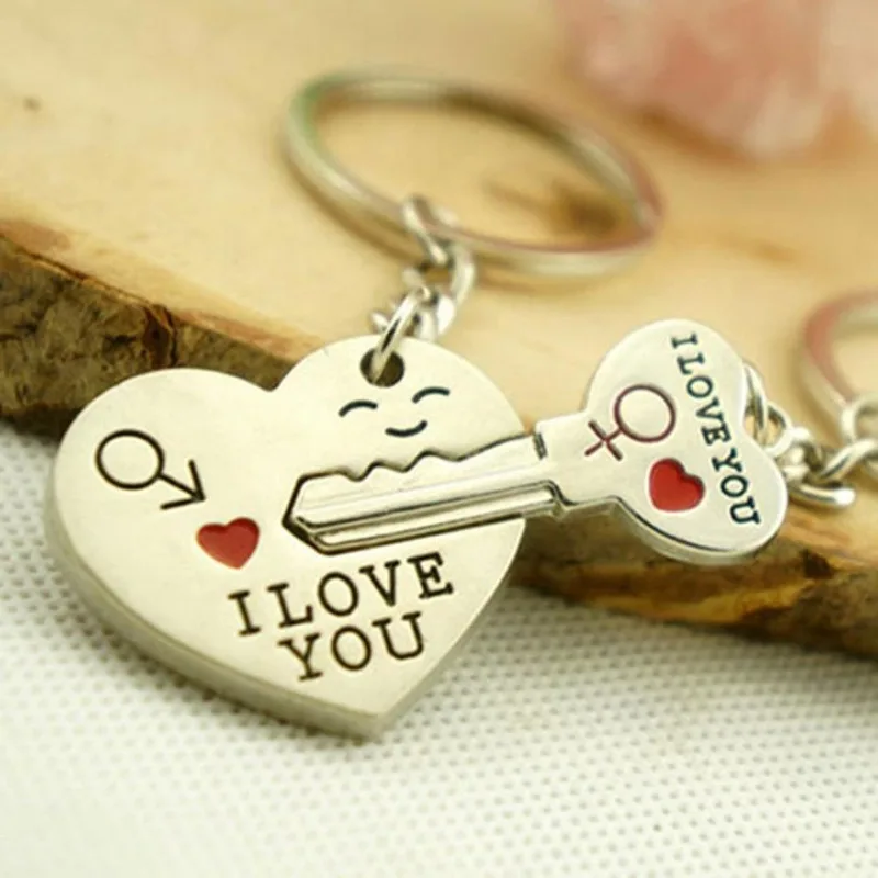 

2pcs/set Romantic Couple Keychain Keyring Keyfob Valentine's Day Lover Gift Heart Key Ring