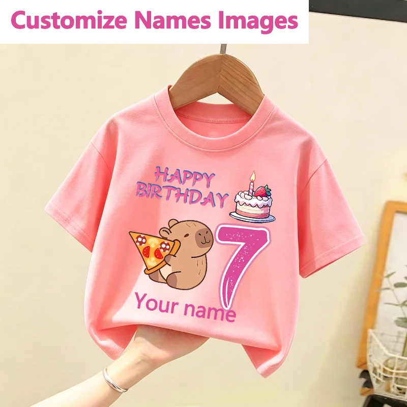 Personalized Girl Number T Shirt Your Name Number Image Custom Kids Birthday Party Clothes Summer Short Sleeve Tees Tops Gift