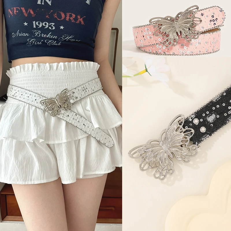 

Элегантный женский ремень с пряжкой-бабочкой, субкультура, пояс в стиле панк Y2K, джинсы, брюки, ремень, женский популярный вечерние аксессуары для косплея для девочек