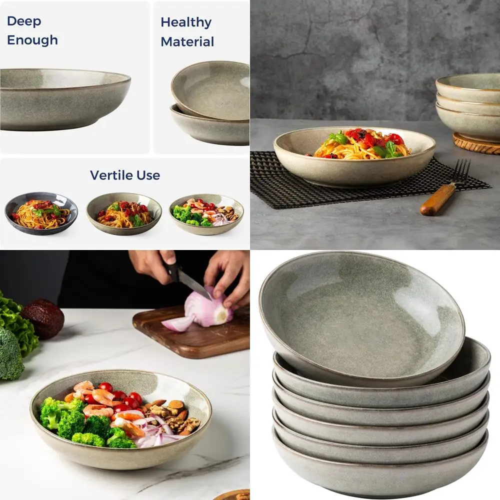Set of 6 - 36oz Stoneware Pasta Bowls, 8.5 Large Serving Bowls for Kitchen, Ideal for Pasta, Salad, and Microwave Use with React