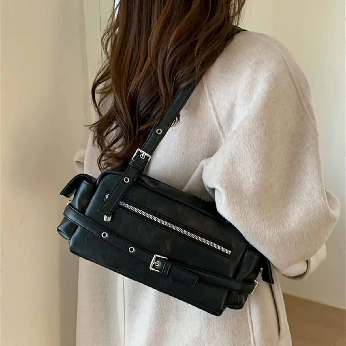 Women New Autumn Trendy Sweet Edgy Moto Casual Versatile Shoulder Crossbody Underarm Saddle Bag Daily Commuter