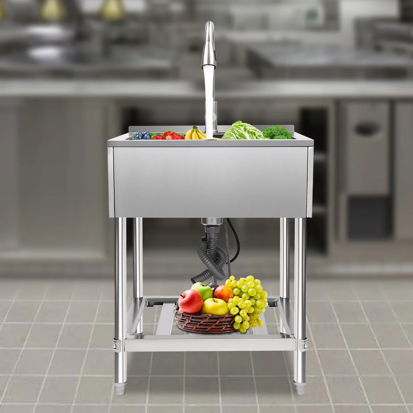 Proses Penarikan Kawat untuk Wastafel Laundry Stainless Steel Komersial dengan 360° °   Keran Tarik Keluar Beban Maksimal 100kg Model Berdiri Bebas 25x34.25in