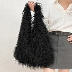 Winter Soft Faux Fur Bags Large Fluffy Plush Shoulder Bag Long Lambswool Women Designer Handbags Luxury Warm Shopper Purses Tote