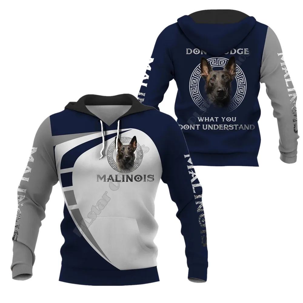 

New Men's Spring and Autumn Hoodie Fun Animal Malinois 3D Printed Hoodie Unisex Harajuku Street Leisure Sports Pullover