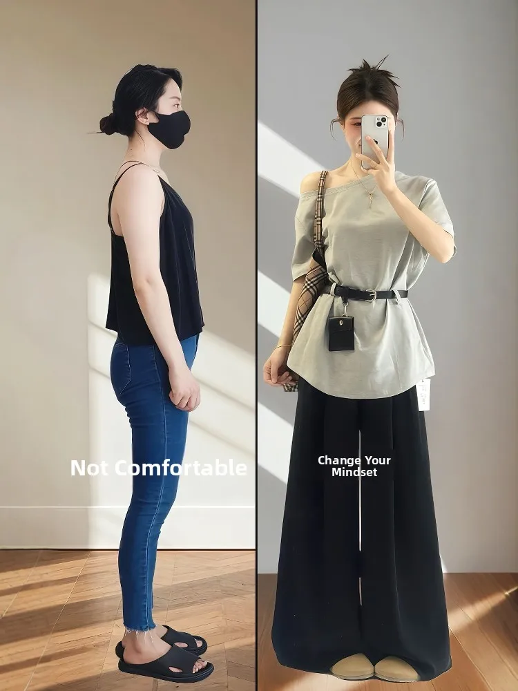 

Summer Faion plus Size Women's oulder Bared T-irt Top And Wide Leg Pants Outfit Casual Breathable Polyester Set