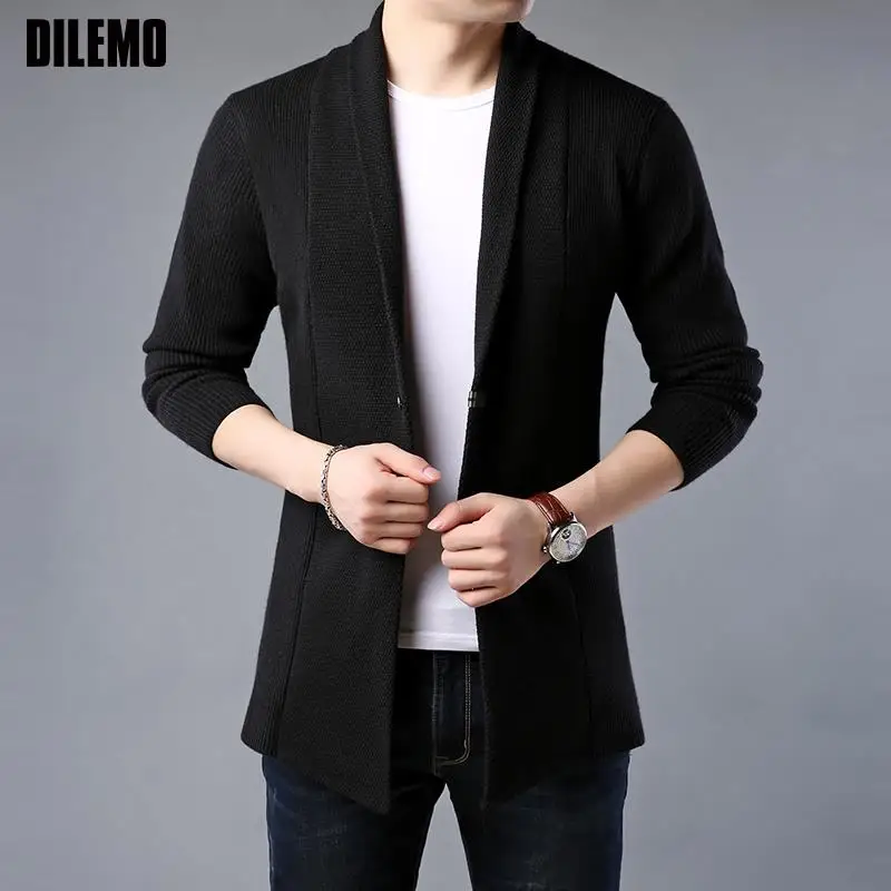 Top Grade New Brand Knit Fashion Cardigan Men Sweater Korean Woolen Casual Long Slim Fit Coats Japanese Jacket Men Clothes