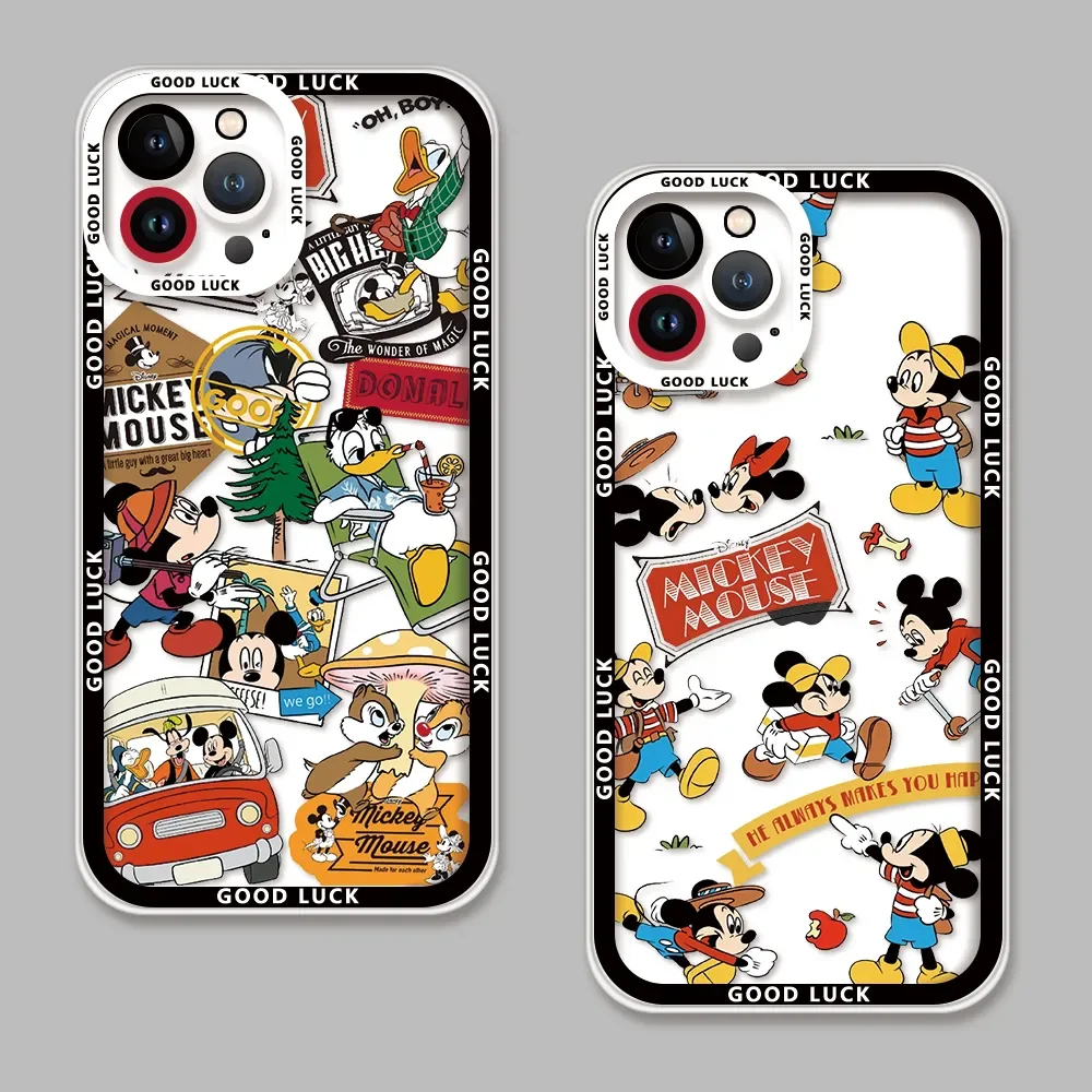 Disney Mickey Mouse Couple Good Luck Phone Case for iPhone 16 15 14 13 12 11 Pro Max XR XS Max 7 8 Plus Y2K Creative Cute Cover