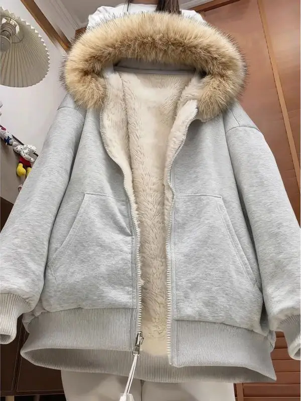 

Корейское женское пальто Fce на подкладке с капюшоном, теплое хлопковое пальто, длинное светящееся цветное пальто на молнии для поездок на работу...