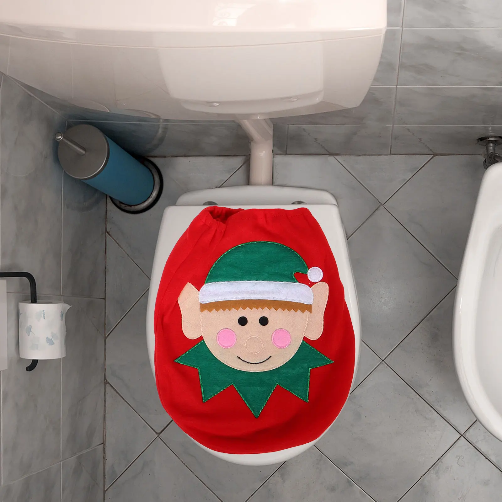 

Elf Toilet Cover Christmas Decor Bath Accessories Bathroom Xmas Covers for Bowls Decoration Suit
