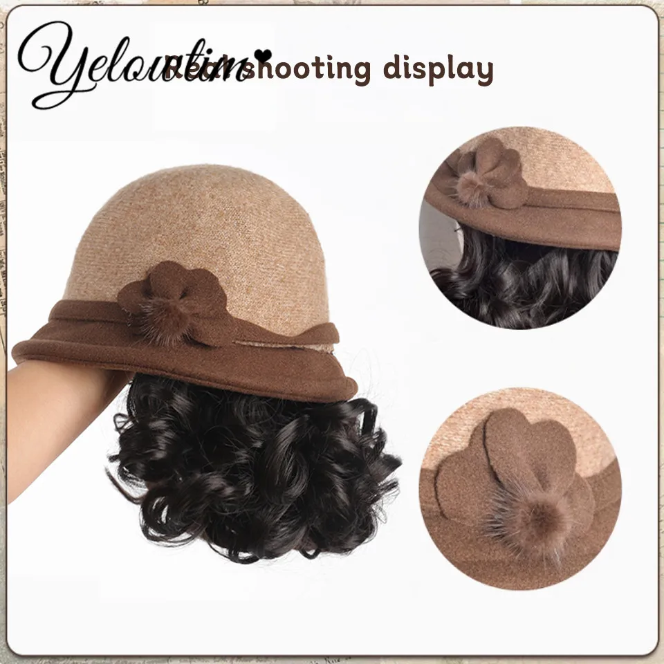 Synthetic Hat Wig Integrated Autumn And Winter Fashionable Woolen Hat Thickened Warm Fisherman Hat Lazy Short Curly Wig Hat