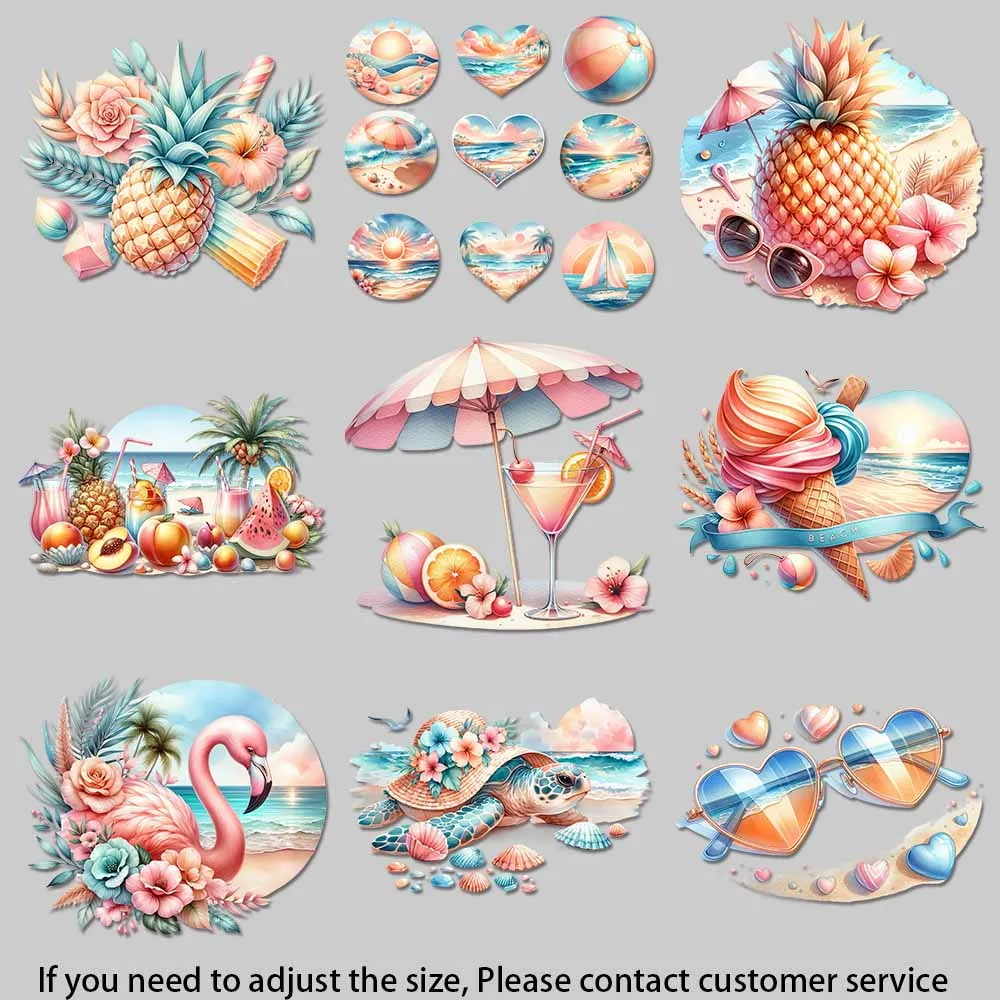 Bikini Girl Beach Illustration Tropical Vacation Illustration Set TransfersThermal Transfer for Clothes DIY Decoration