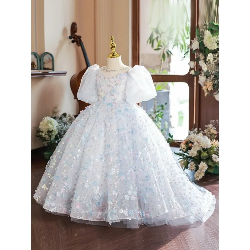 Children's Dress Flower Girl Princess Immortal Fluffy Hosting Walk Show Piano Performance Grills Dress Ball Gown Floor-Length