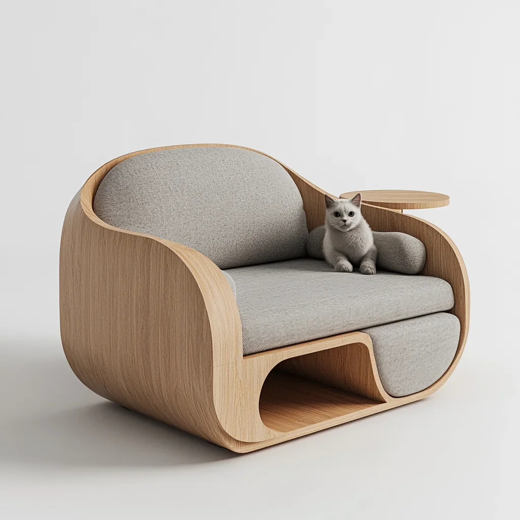 Cat kennel sofa integrated, simple wood grain, bite-resistant and easy to clean, warm cushion, cat kennel sofa with people